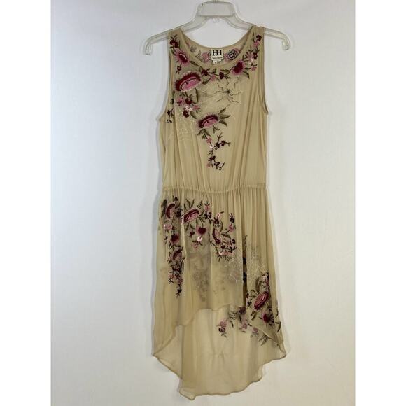 Rare Haute Hippie Embroidered Embellished Floral Silk Hi Low Dress S Fairy Boho - Picture 2 of 14